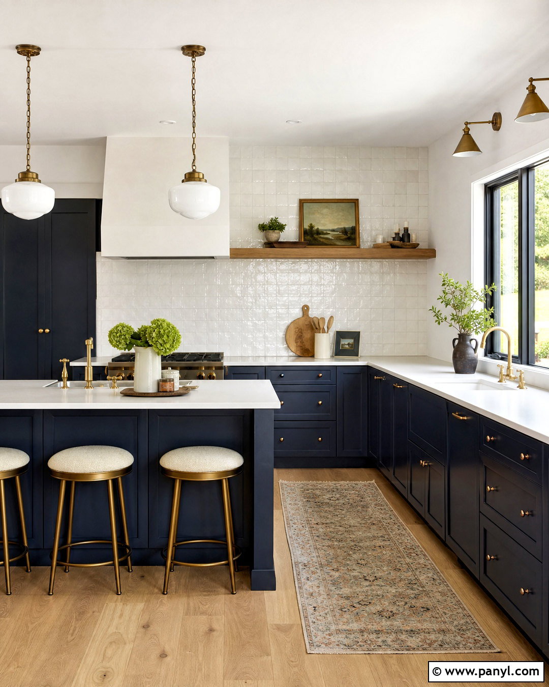 Dark Blue Kitchen With White Zellige Backsplash - 20 dark blue and white kitchen ideas