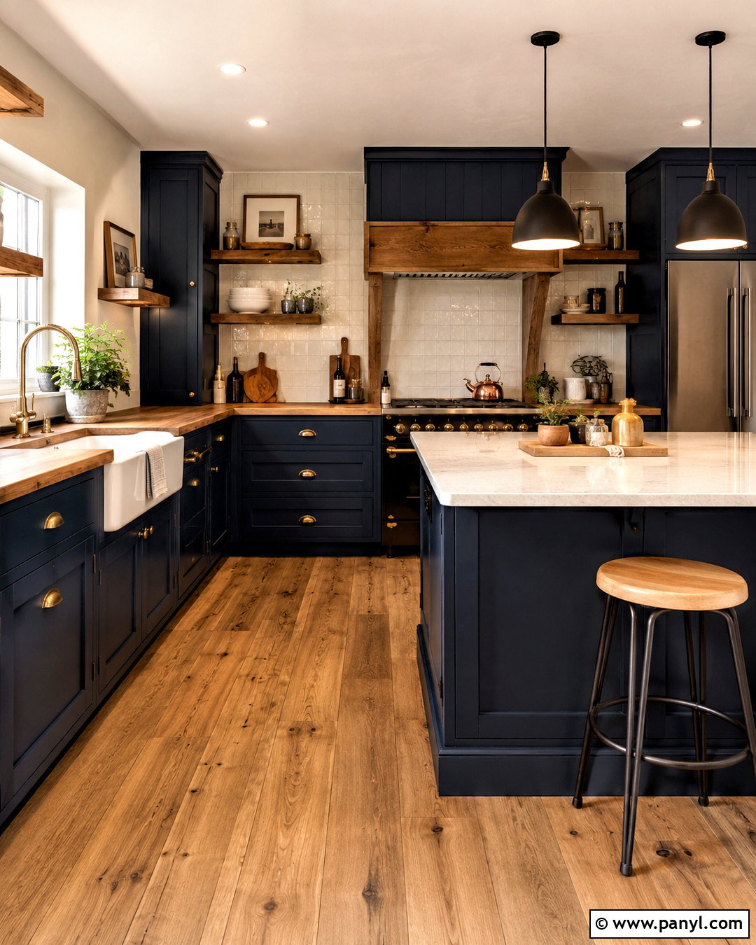 Dark Blue Kitchen With Wood Countertops - 20 blue kitchens ideas