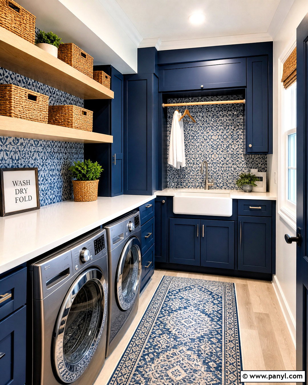 Dark Blue Laundry Room With Patterned Tile - 20 dark blue interior ideas