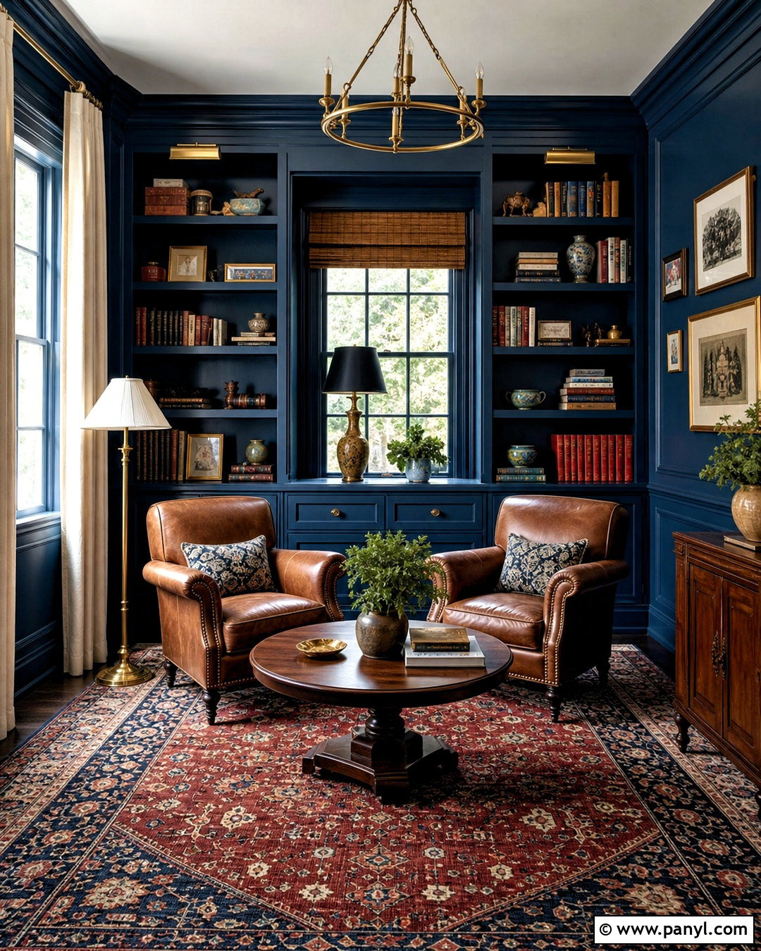 Dark Blue Library With Leather Chairs - 20 dark blue room ideas