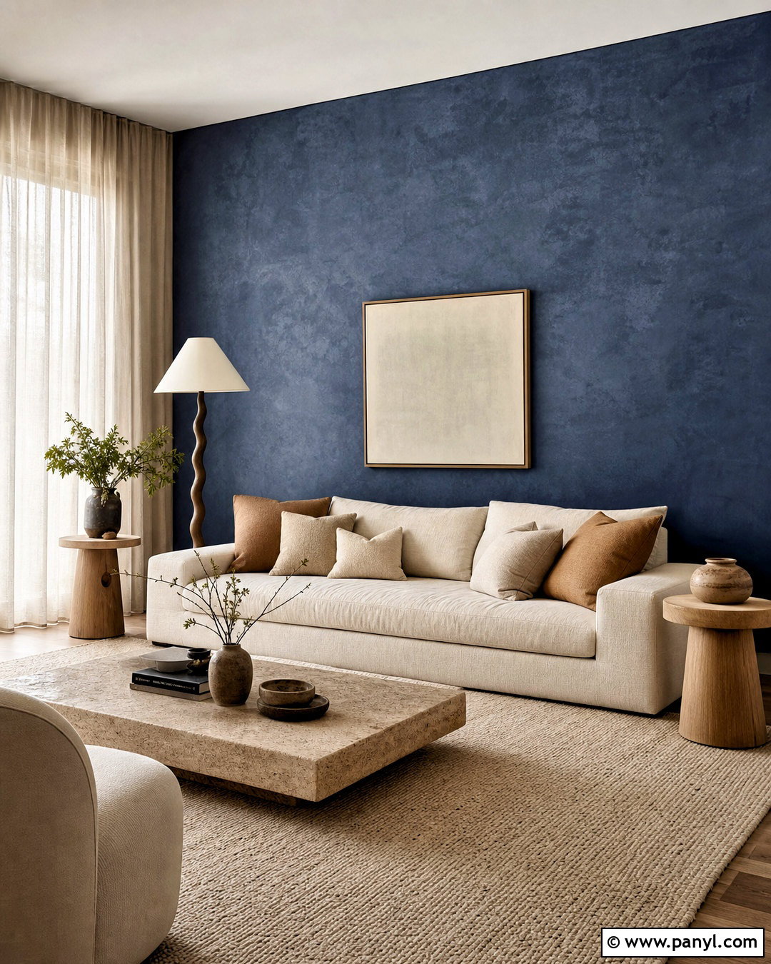 Dark Blue Limewash Accent Wall - 20 dark blue accent wall living room ideas