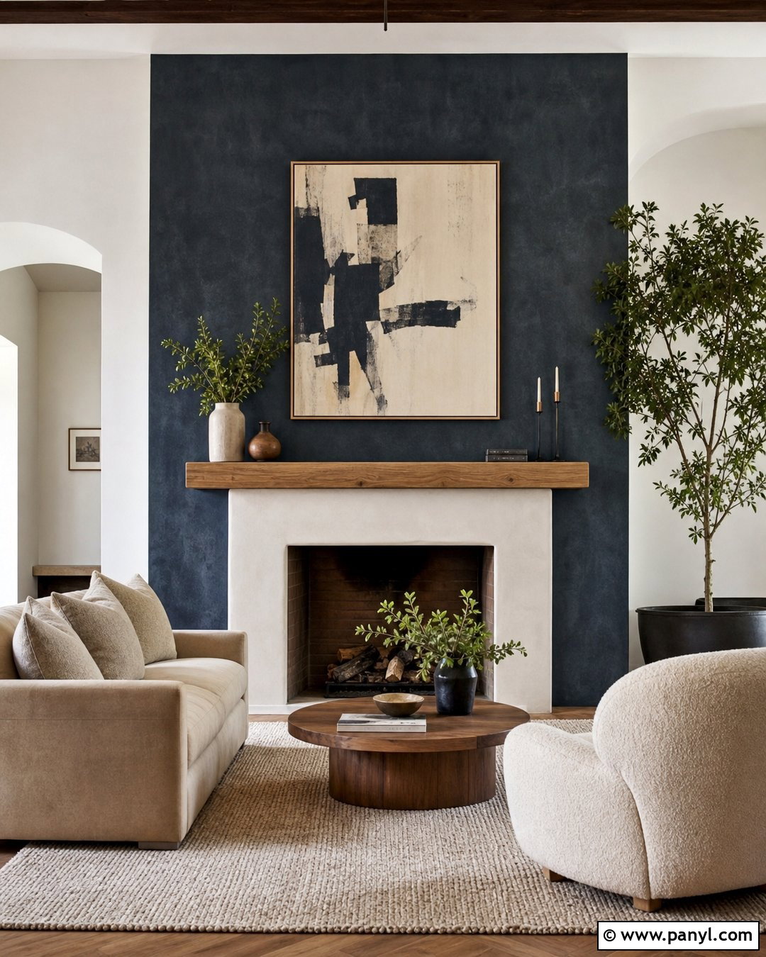 Dark Blue Limewash Fireplace Wall - 20 Dark Blue Accent Wall Living Room With Fireplace Ideas