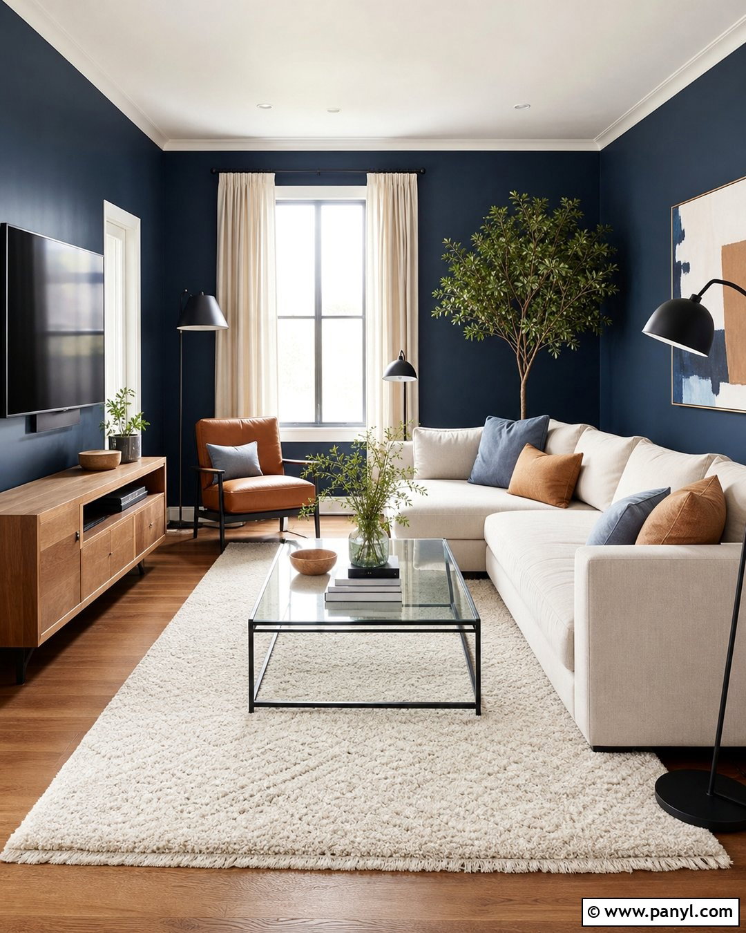 Dark Blue Living Room Walls With Warm Oak - 20 Contemporary Dark Blue Walls