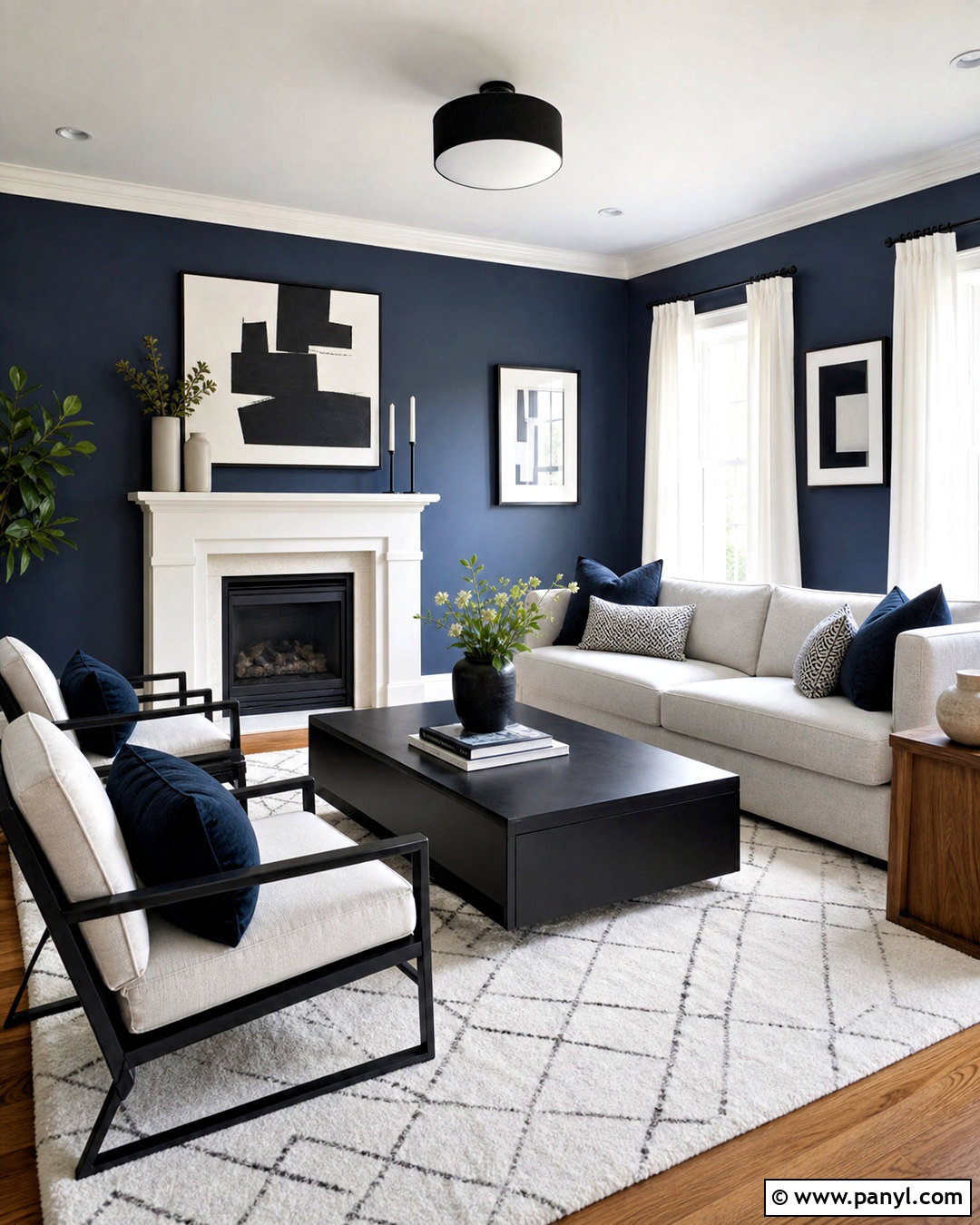 Dark Blue Living Room With Black And White - 20 dark blue living room color scheme ideas