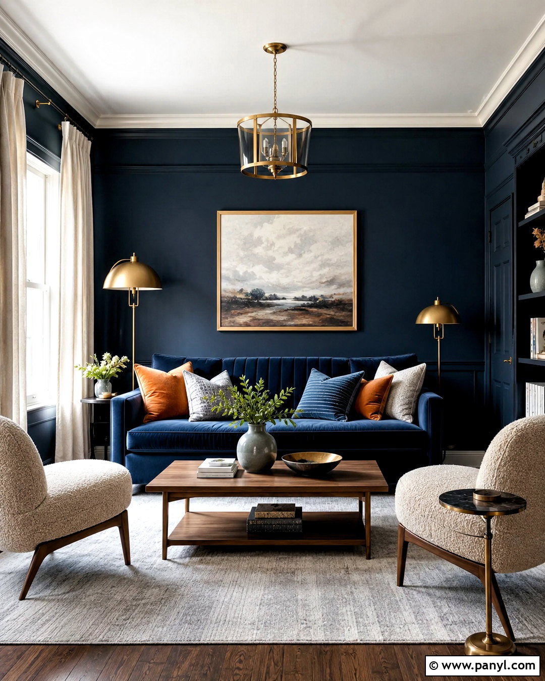 Dark Blue Living Room With Blue Sofa - 20 dark blue living room ideas