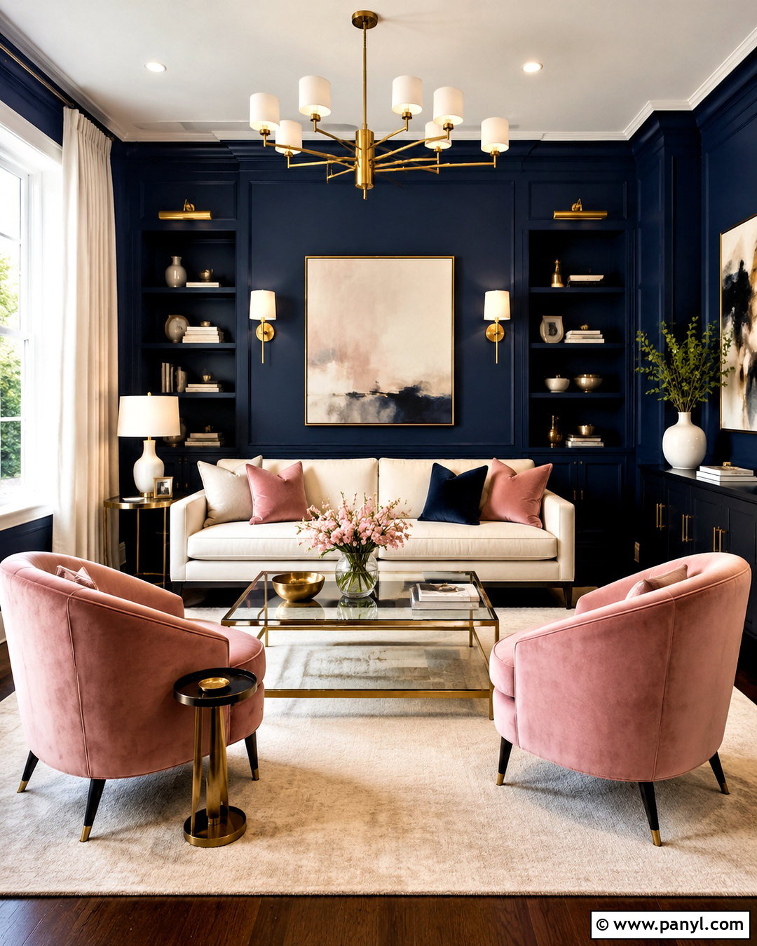 Dark Blue Living Room With Blush Pink - 20 dark blue living room ideas