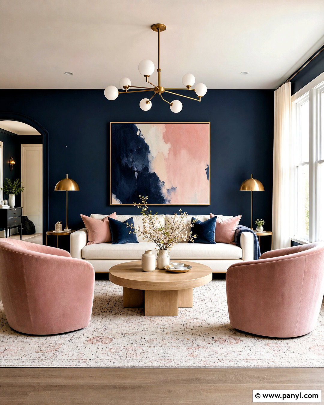 Dark Blue Living Room With Blush Pink - 20 dark blue living room color scheme ideas