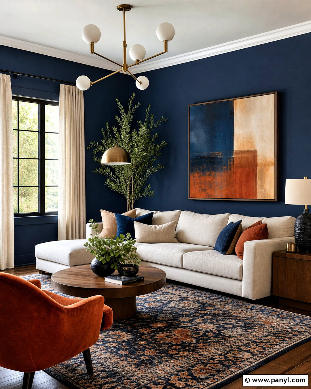 Dark Blue Living Room With Burnt Orange - 20 dark blue living room color scheme ideas
