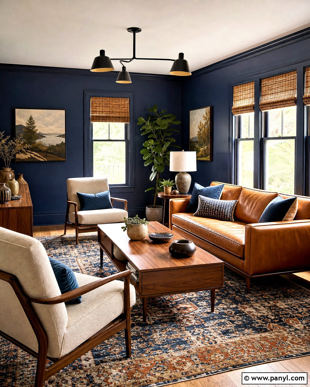 Dark Blue Living Room With Camel Leather - 20 dark blue living room color scheme ideas
