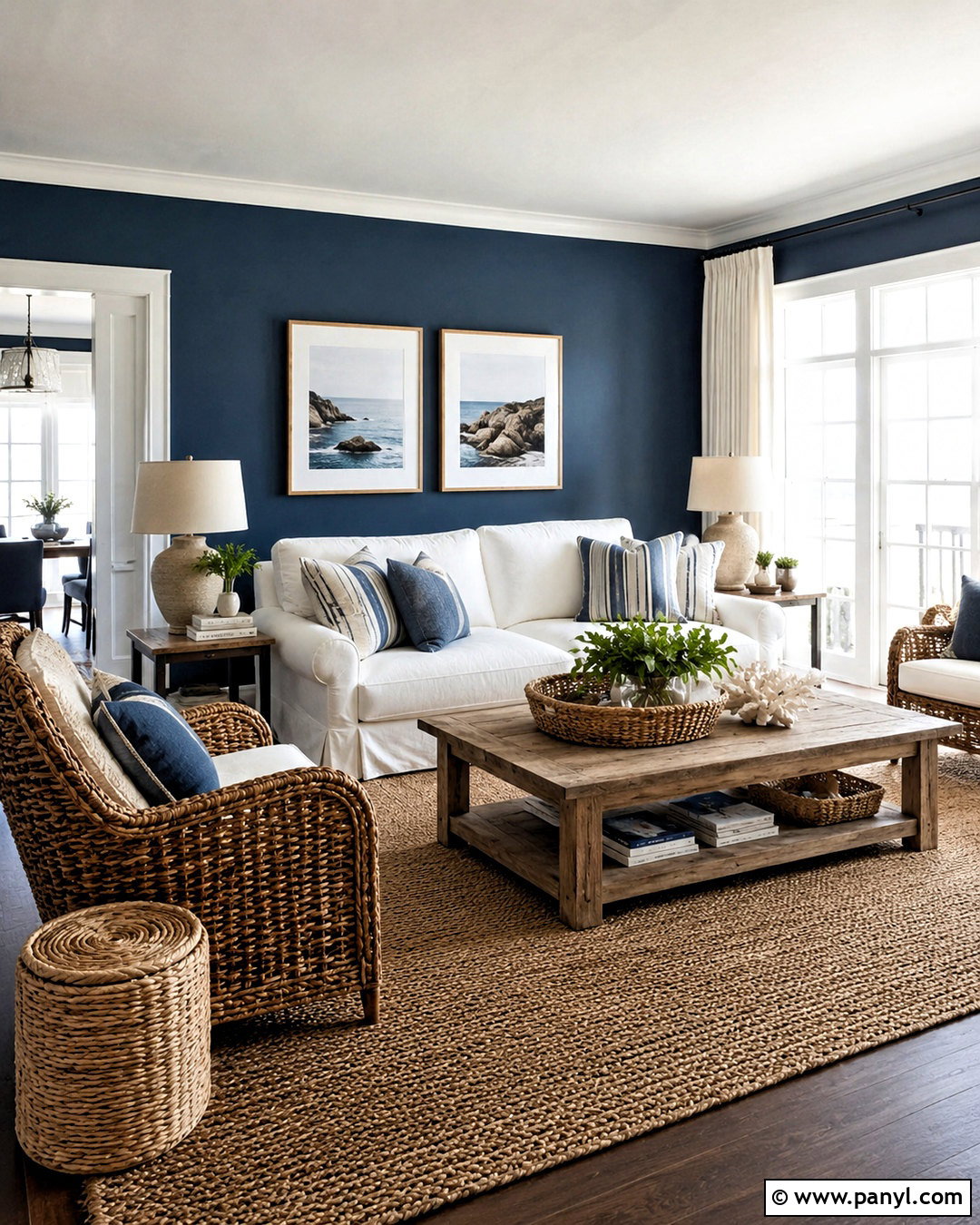Dark Blue Living Room With Coastal Decor - 20 dark blue living room ideas
