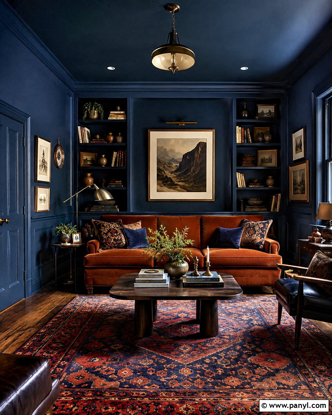 Dark Blue Living Room With Color Drenched Walls - 20 dark blue living room ideas