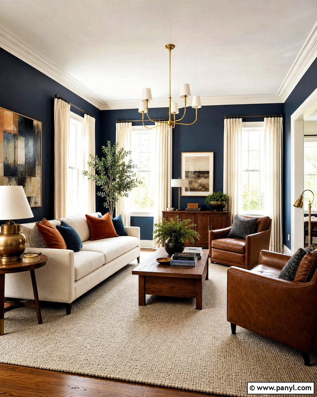 Dark Blue Living Room With Cream Furniture - 20 dark blue interior ideas