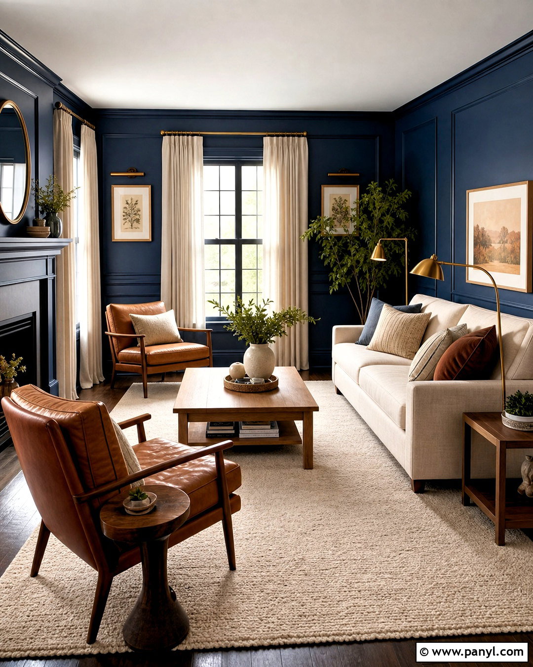 Dark Blue Living Room With Cream Sofa - 20 dark blue room ideas