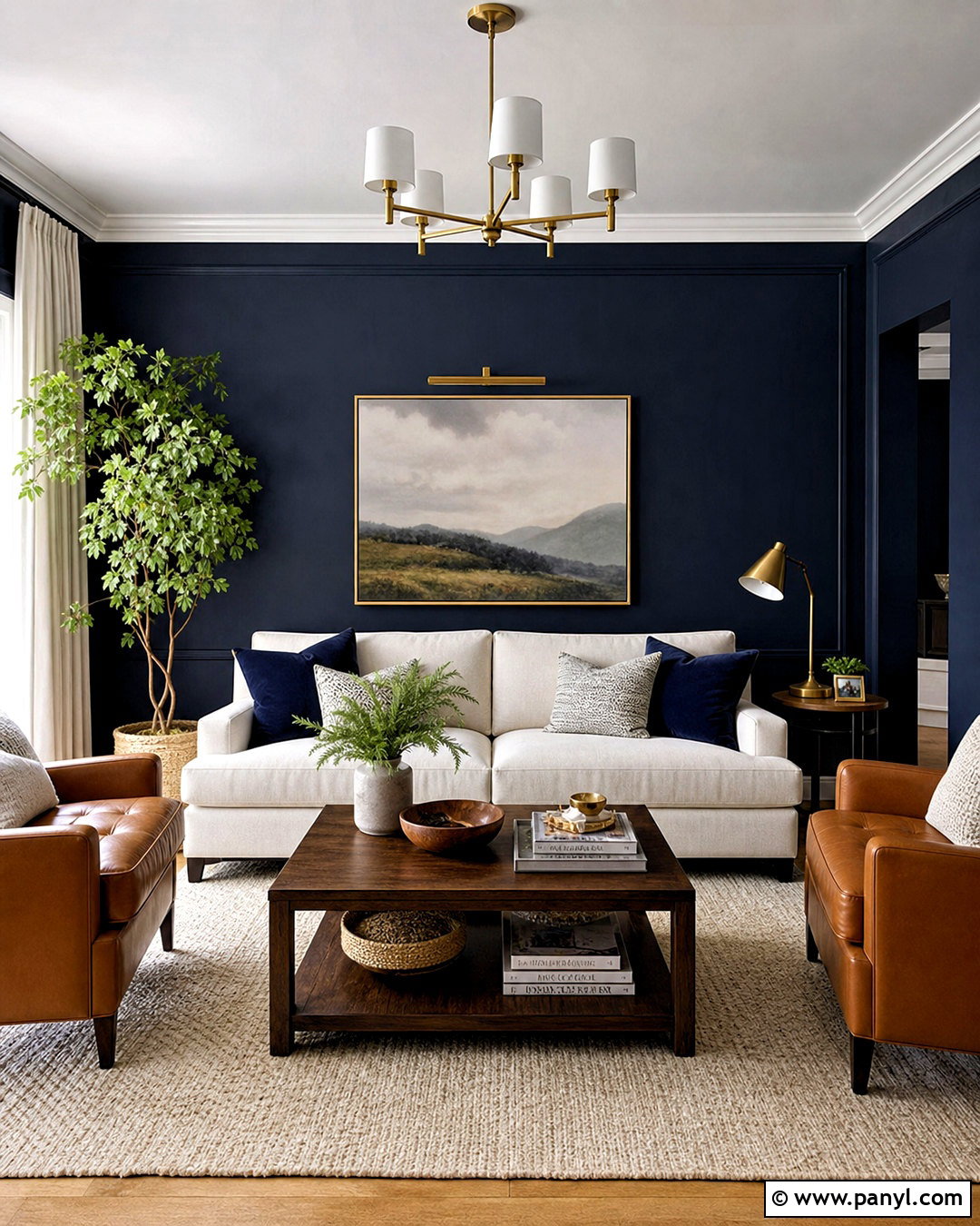 Dark Blue Living Room With Cream Sofa - 20 dark blue interior design ideas