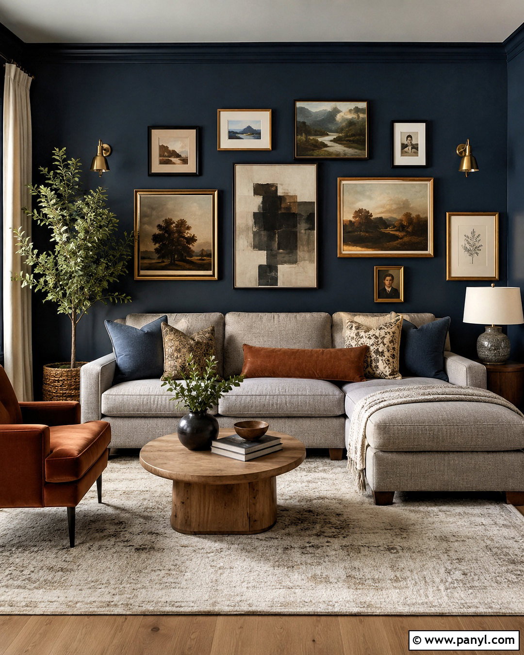 Dark Blue Living Room With Gallery Wall - 20 dark blue living room ideas