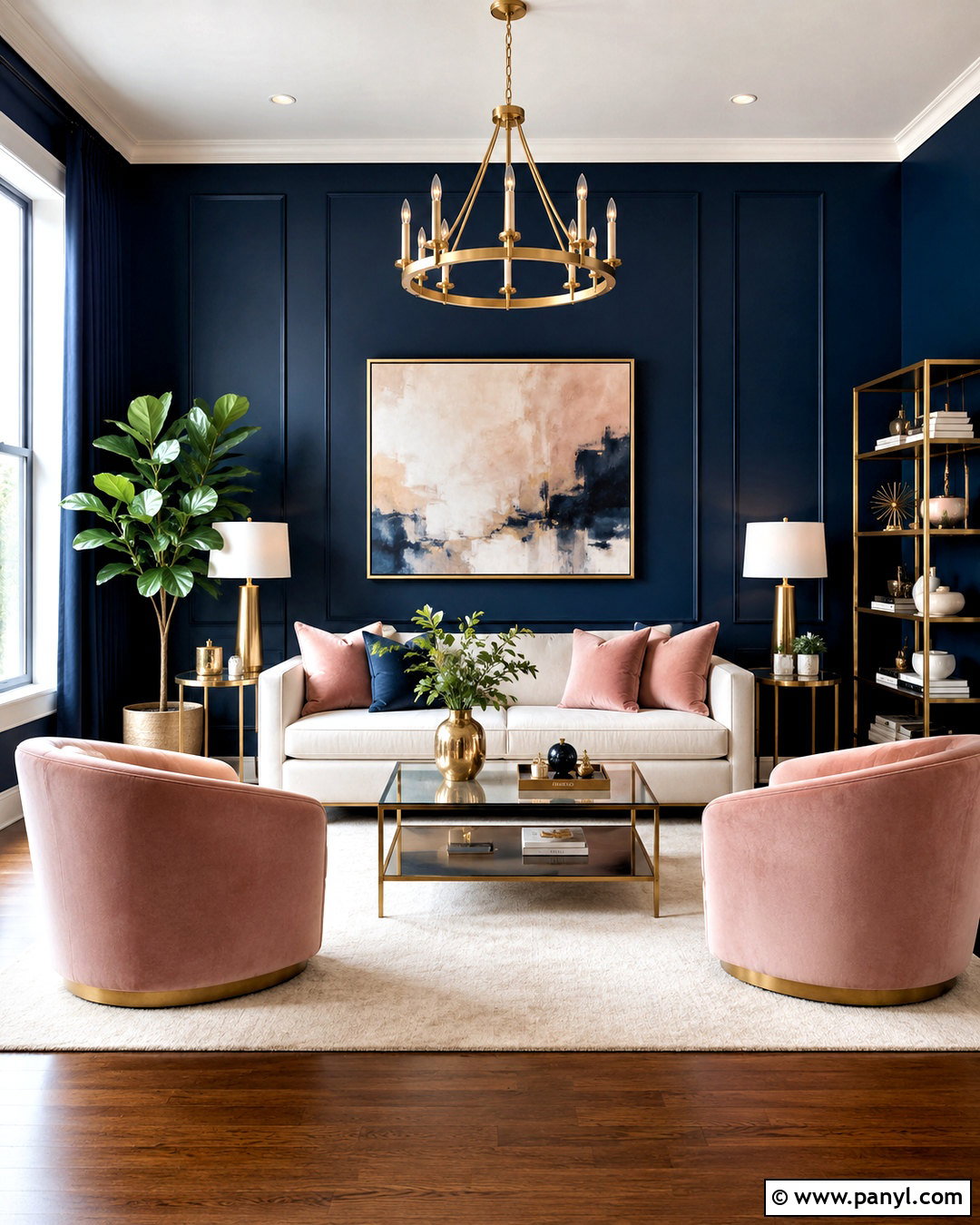 Dark Blue Living Room With Gold Accents - 20 dark blue living room ideas