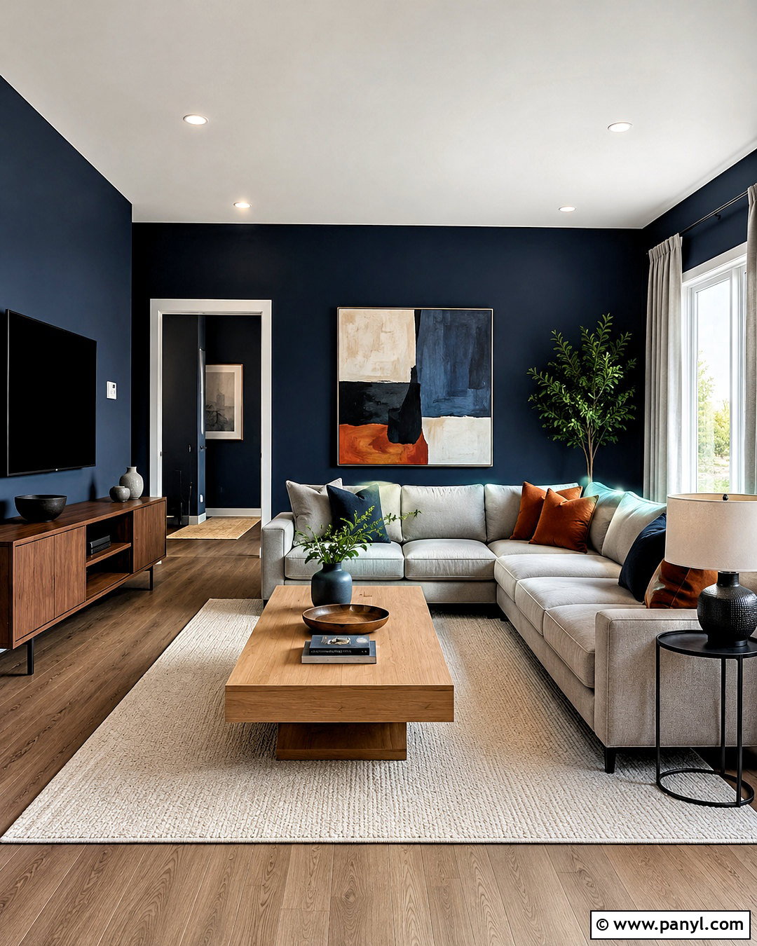 Dark Blue Living Room With Gray Sofa - 20 dark blue living room ideas