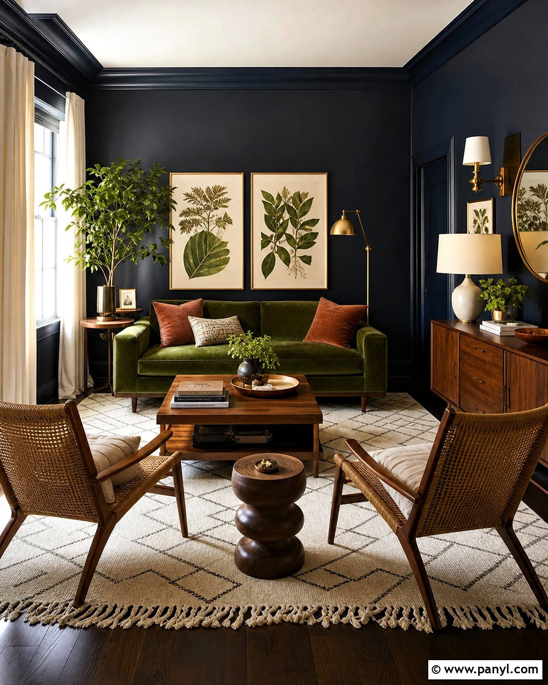 Dark Blue Living Room With Green Sofa - 20 dark blue interior ideas