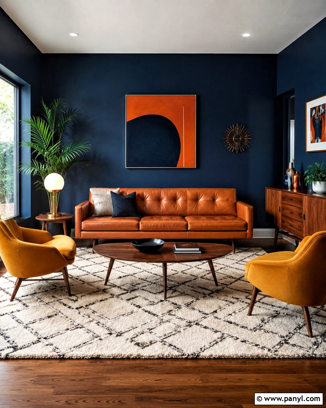 Dark Blue Living Room With Midcentury Furniture - 20 dark blue living room ideas