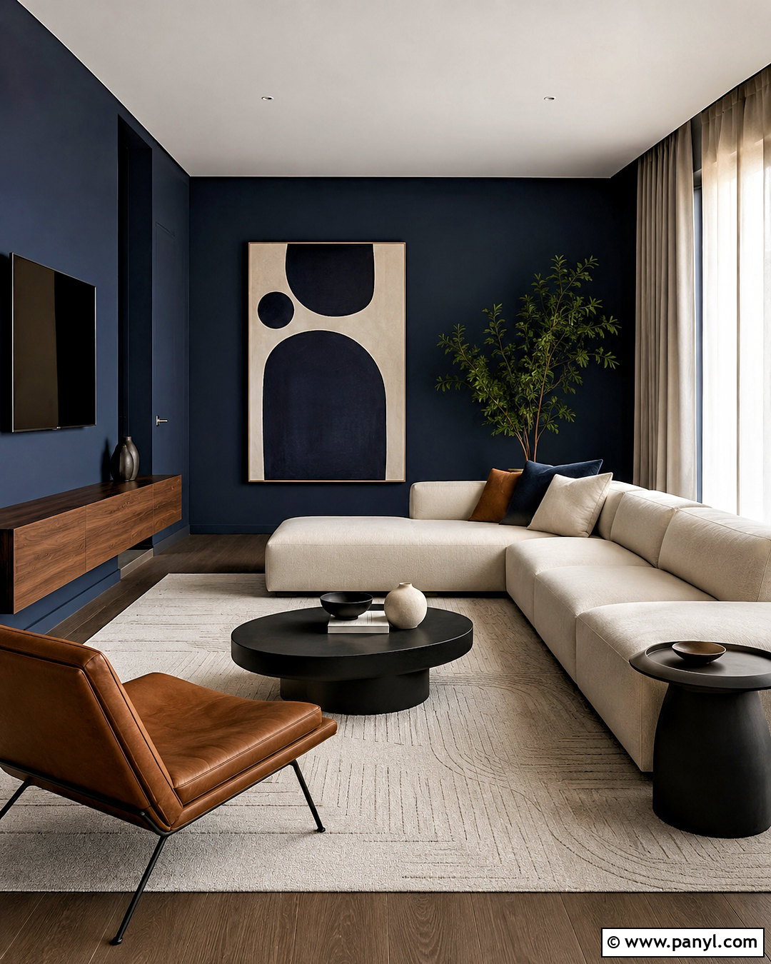 Dark Blue Living Room With Modern Furniture - 20 dark blue living room ideas