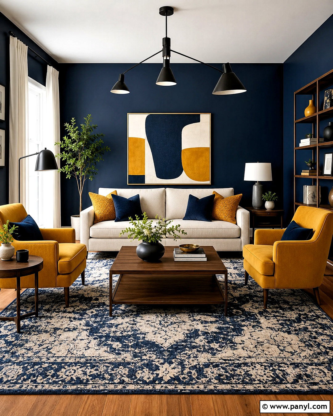 Dark Blue Living Room With Mustard Yellow - 20 dark blue living room ideas