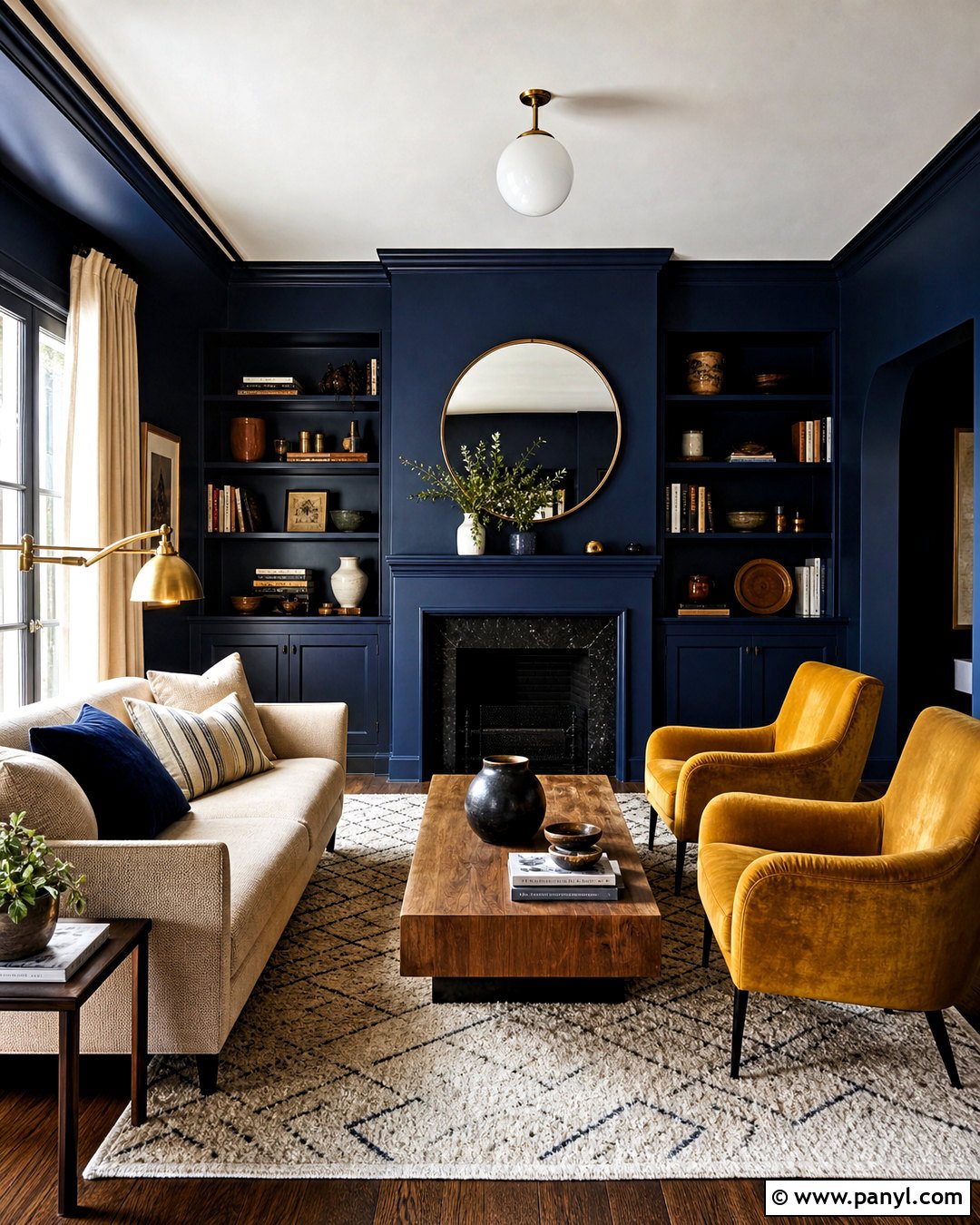 Dark Blue Living Room With Mustard Yellow - 20 dark blue living room color scheme ideas