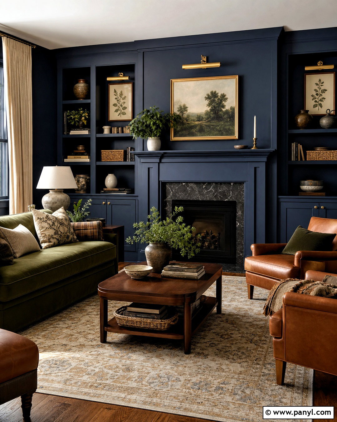 Dark Blue Living Room With Olive Green - 20 dark blue living room color scheme ideas
