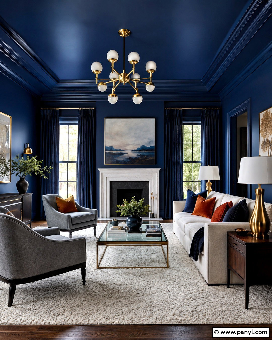 Dark Blue Living Room With Painted Ceiling - 20 dark blue rooms