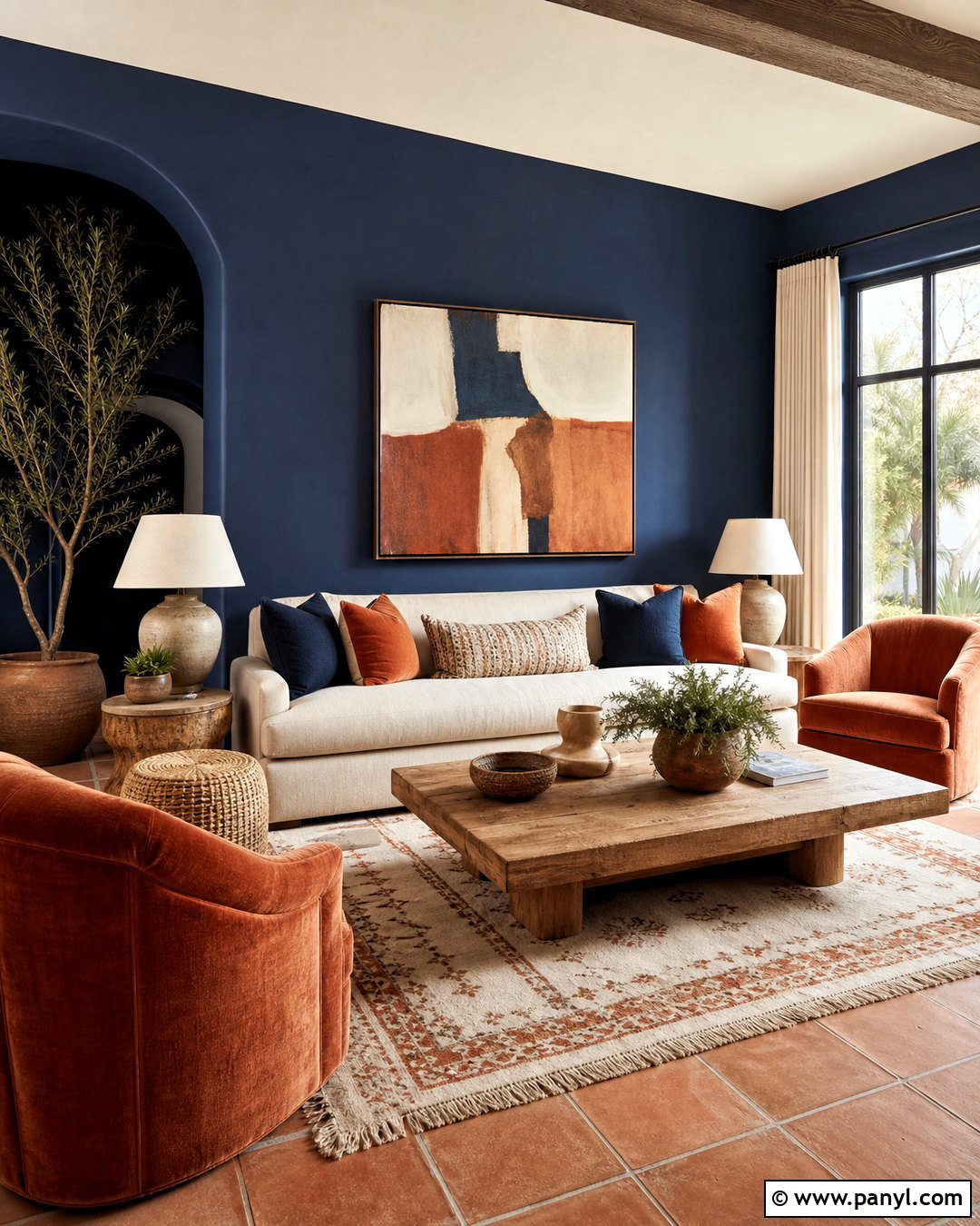Dark Blue Living Room With Terracotta - 20 dark blue living room color scheme ideas