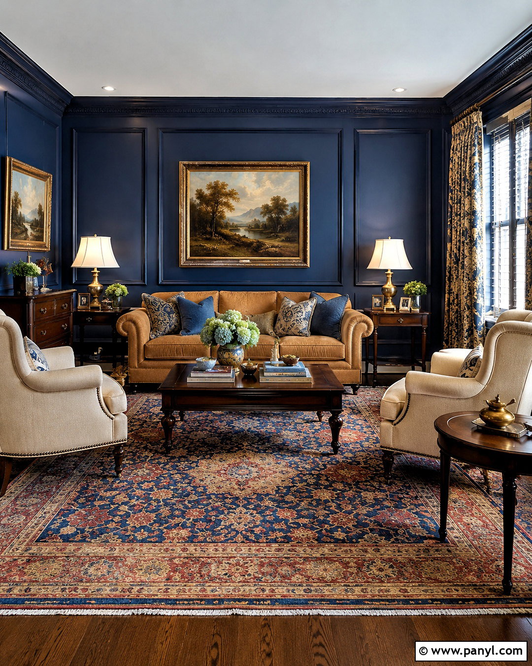 Dark Blue Living Room With Traditional Decor - 20 dark blue living room ideas