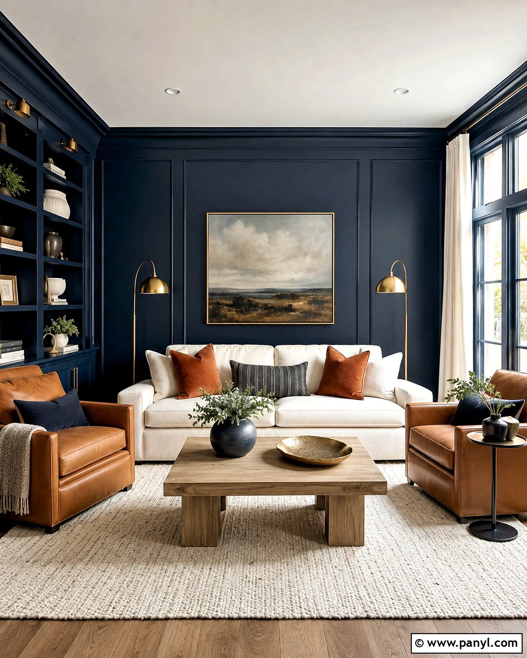 Dark Blue Living Room With White Sofa - 20 dark blue rooms