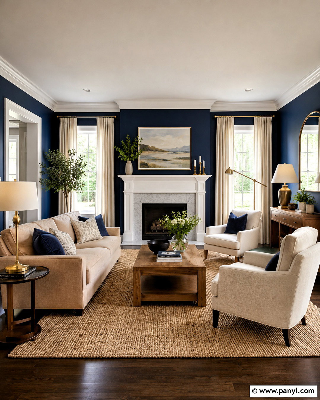 Dark Blue Living Room With White Trim - 20 dark blue living room ideas