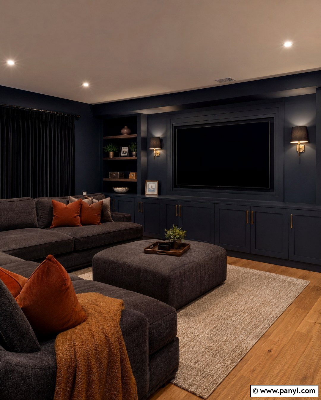 Dark Blue Media Lounge Room - 20 Blue Wall Lounge Room Ideas