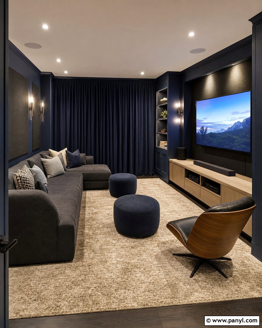 Dark Blue Media Room Walls With Low Seating - 20 Contemporary Dark Blue Walls