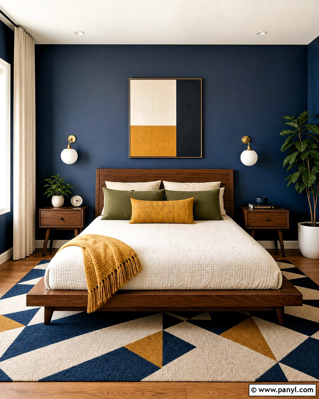 Dark Blue Mid Century Bedroom - 20 dark blue wall bedroom ideas