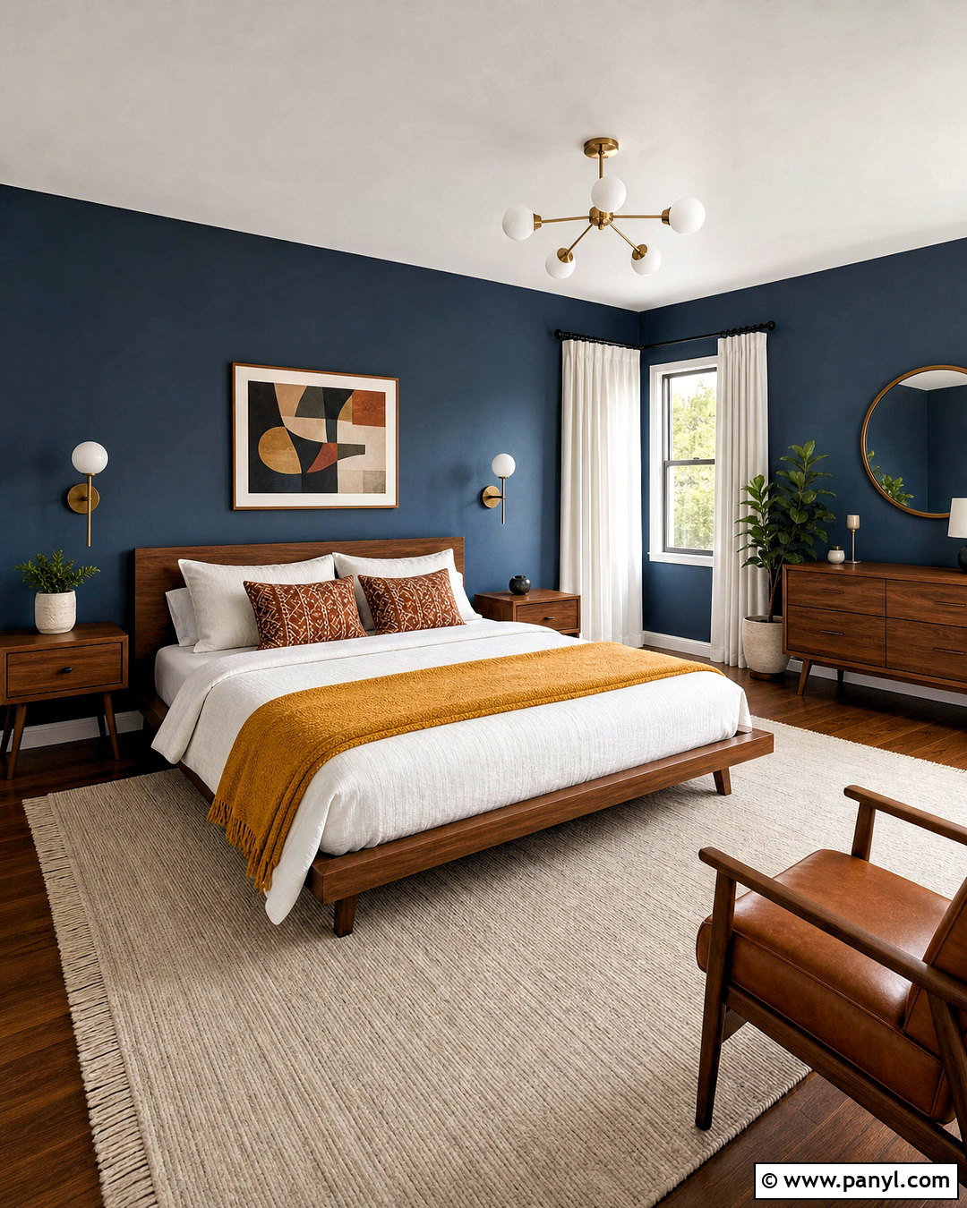 Dark Blue Midcentury Bedroom - 20 dark blue walls bedroom ideas