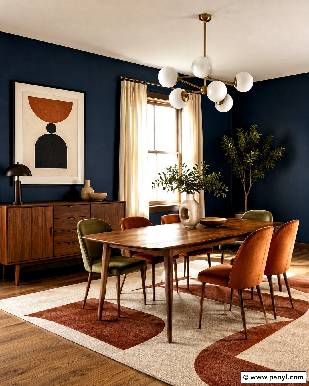 Dark Blue Midcentury Dining Room Walls - 20 dark blue dining room walls