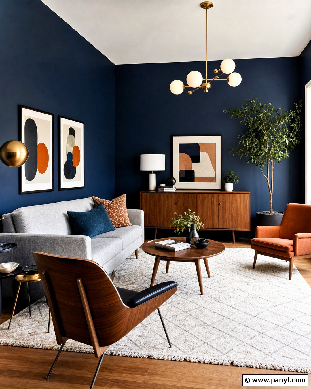 Dark Blue Midcentury Living Room - 20 dark blue interior design ideas