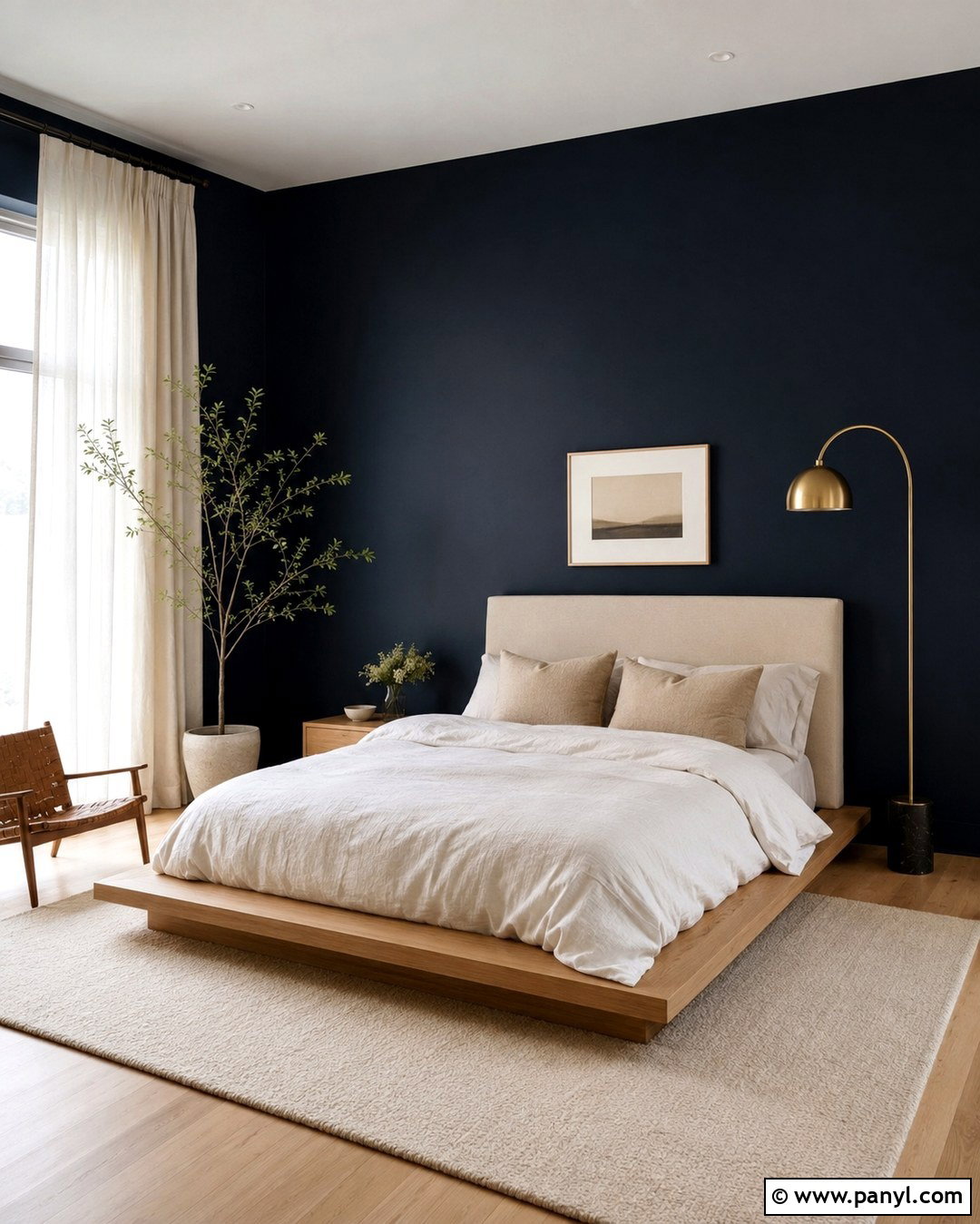 Dark Blue Minimalist Bedroom Wall With Gold Lamp - 20 Dark Blue Wall With Gold Accents