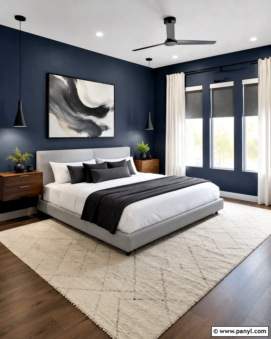 Dark Blue Modern Bedroom - 20 dark blue bedroom ideas