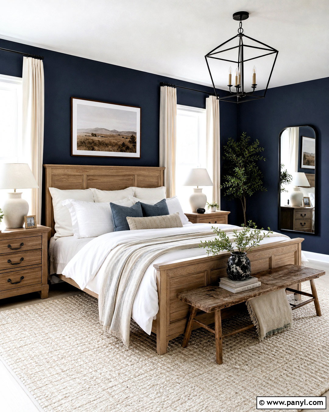 Dark Blue Modern Farmhouse Bedroom - 20 dark blue walls bedroom ideas