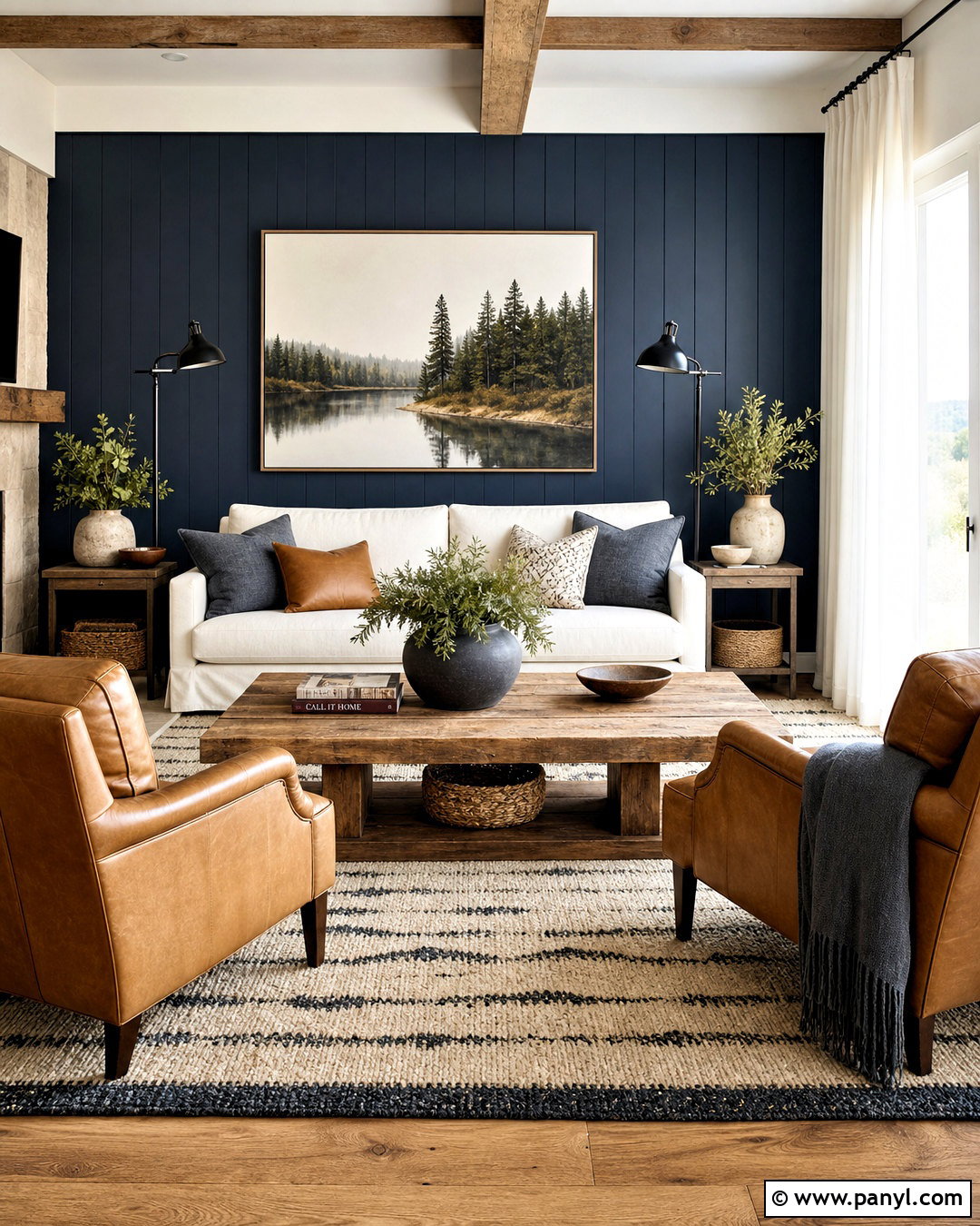 Dark Blue Modern Farmhouse Living Room - 20 dark blue accent wall living room ideas