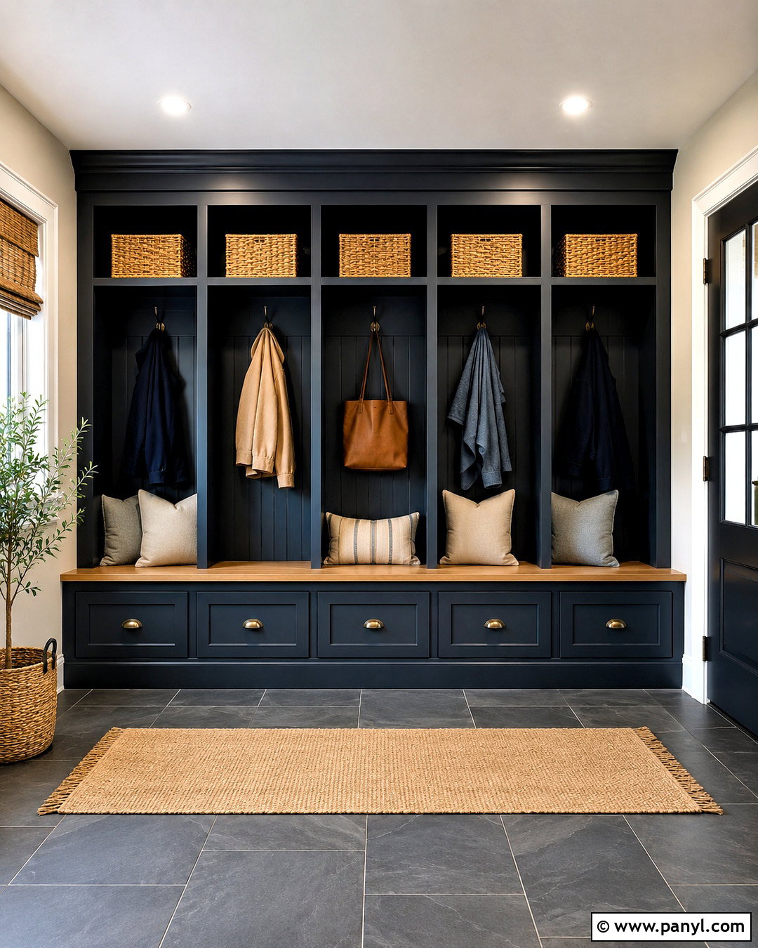 Dark Blue Mudroom With Storage Lockers - 20 dark blue rooms