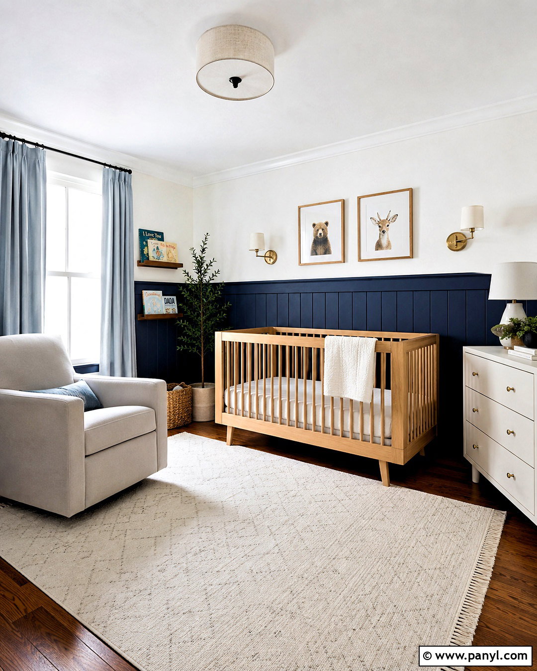 Dark Blue Nursery With Wainscoting - 20 dark nursery ideas