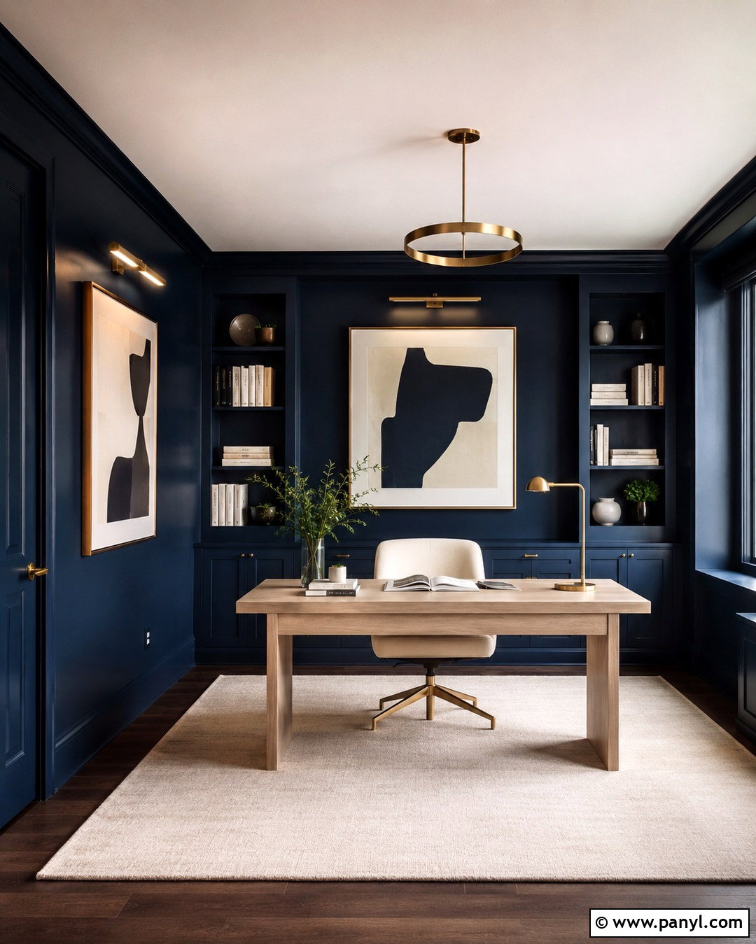 Dark Blue Office Walls With Color Drenching - 20 Blue Paint For Office Walls