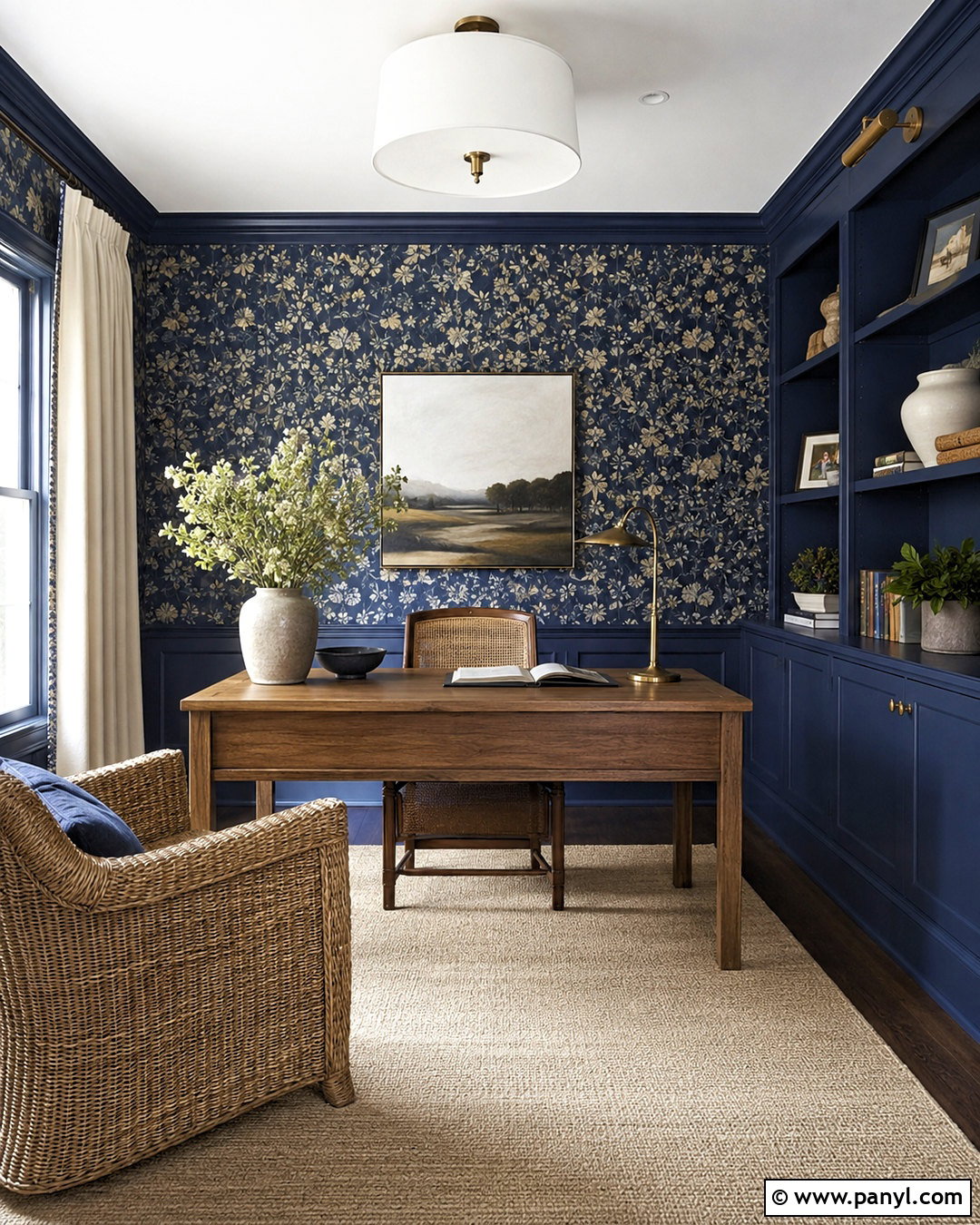 Dark Blue Office With Blue Wallpaper - 20 dark blue office ideas