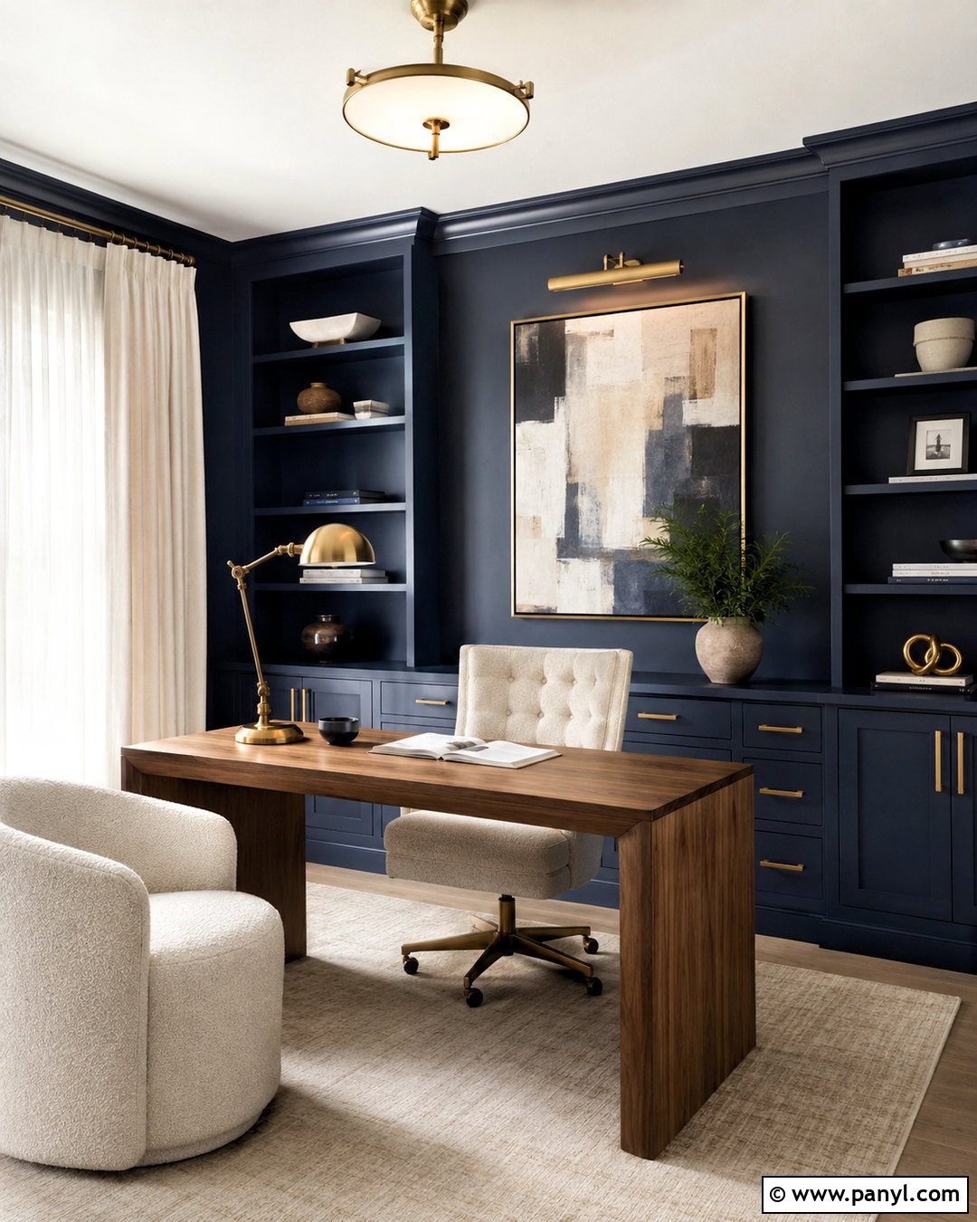 Dark Blue Office With Brass Accents - 20 dark blue office ideas