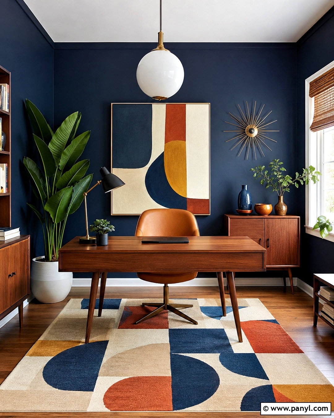Dark Blue Office With Midcentury Furniture - 20 dark blue office ideas