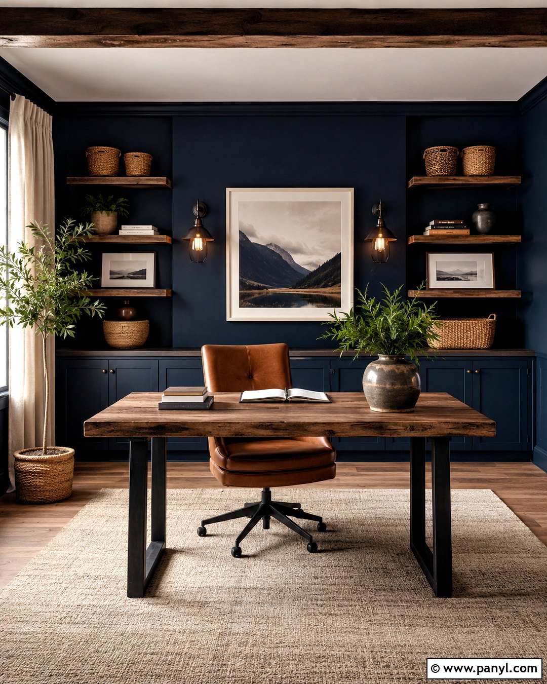 Dark Blue Office With Rustic Wood - 20 dark blue office ideas
