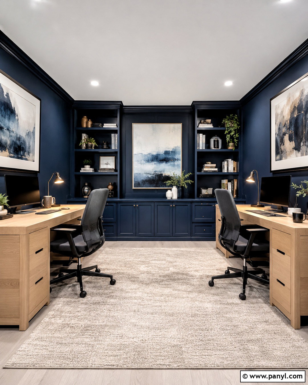 Dark Blue Office With Two Desks - 20 dark blue office ideas